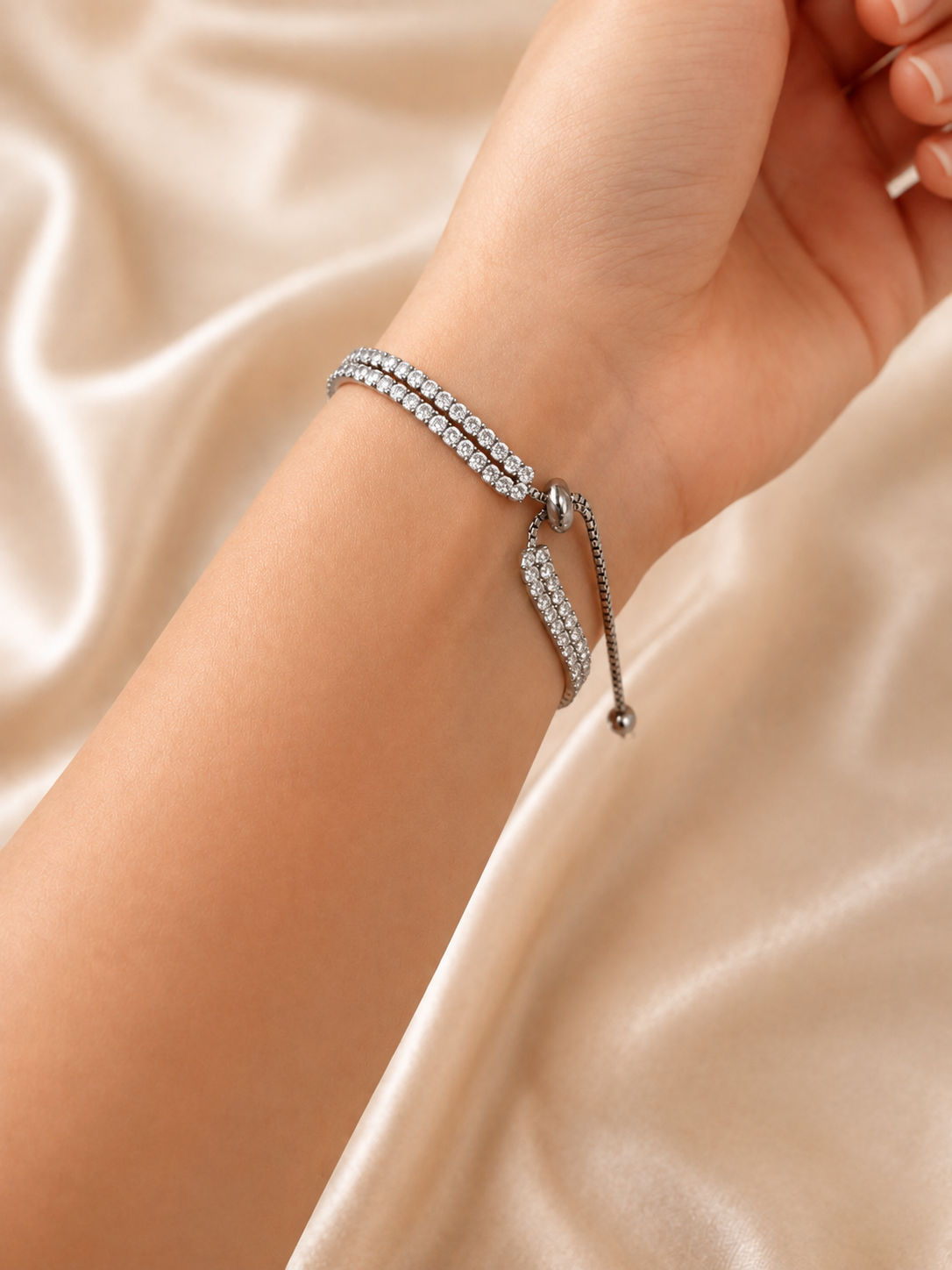 925 Sterling Silver Pull Chain Dual Layer Tennis Bracelet | For Her