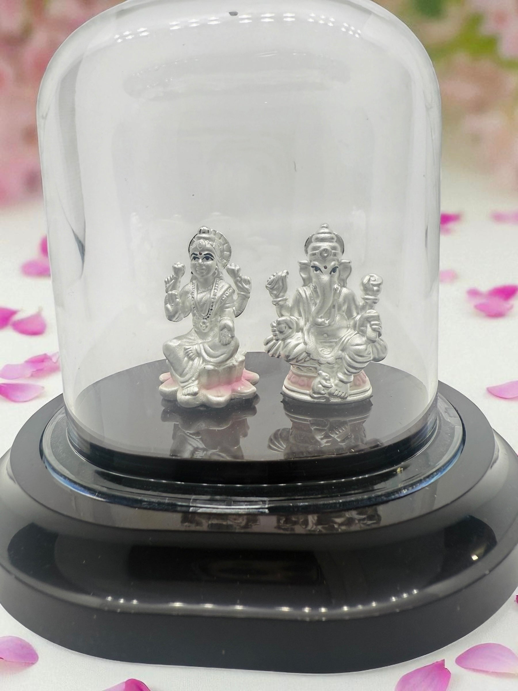 Emerald Pure 999 Silver Lakshmi Ganesh Idol with Acrylic Base For Pooja/ Gift