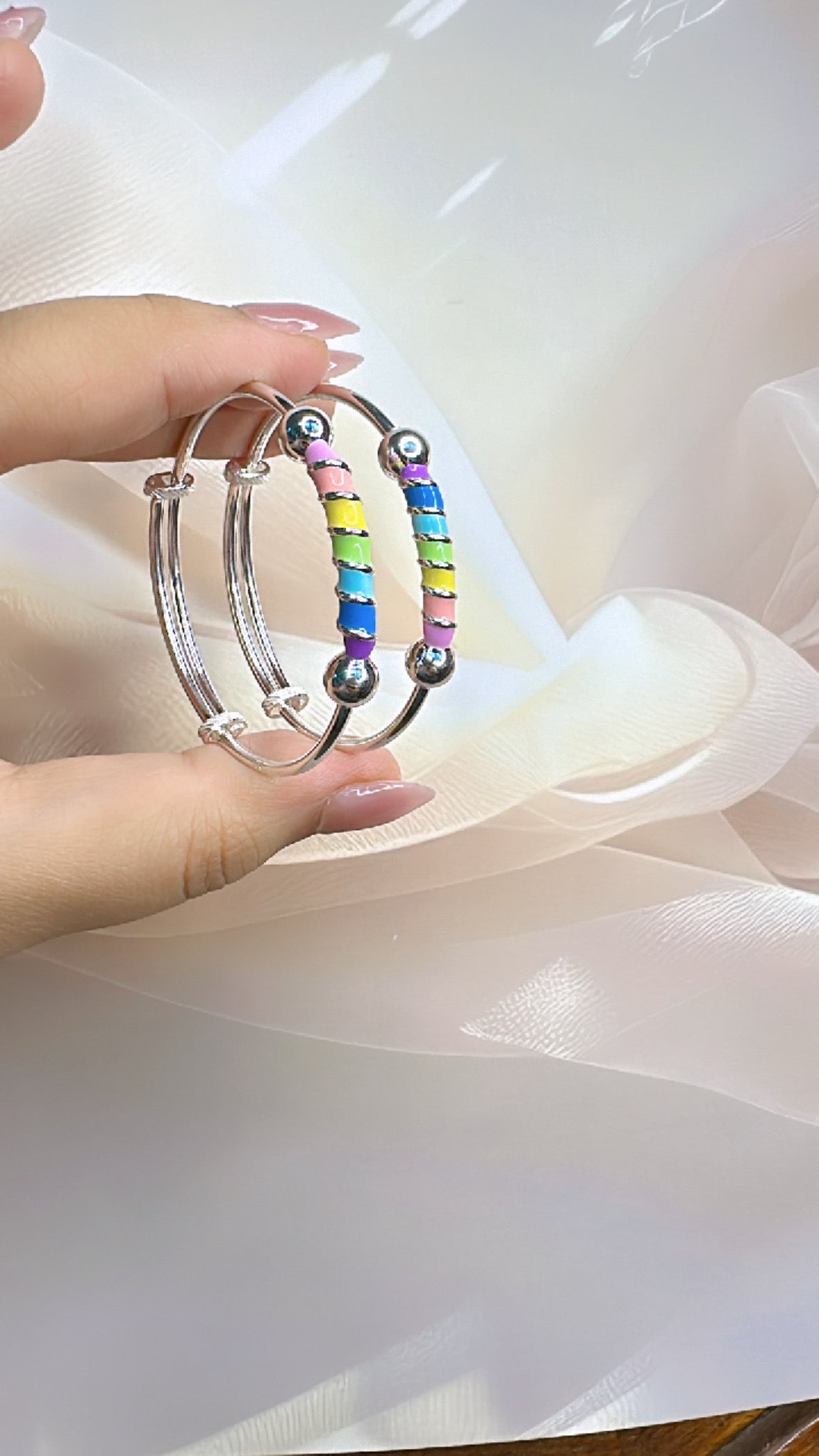 925 Sterling Silver Adjustable Rainbow Bangle| For kids| Ideal for 0-3 years