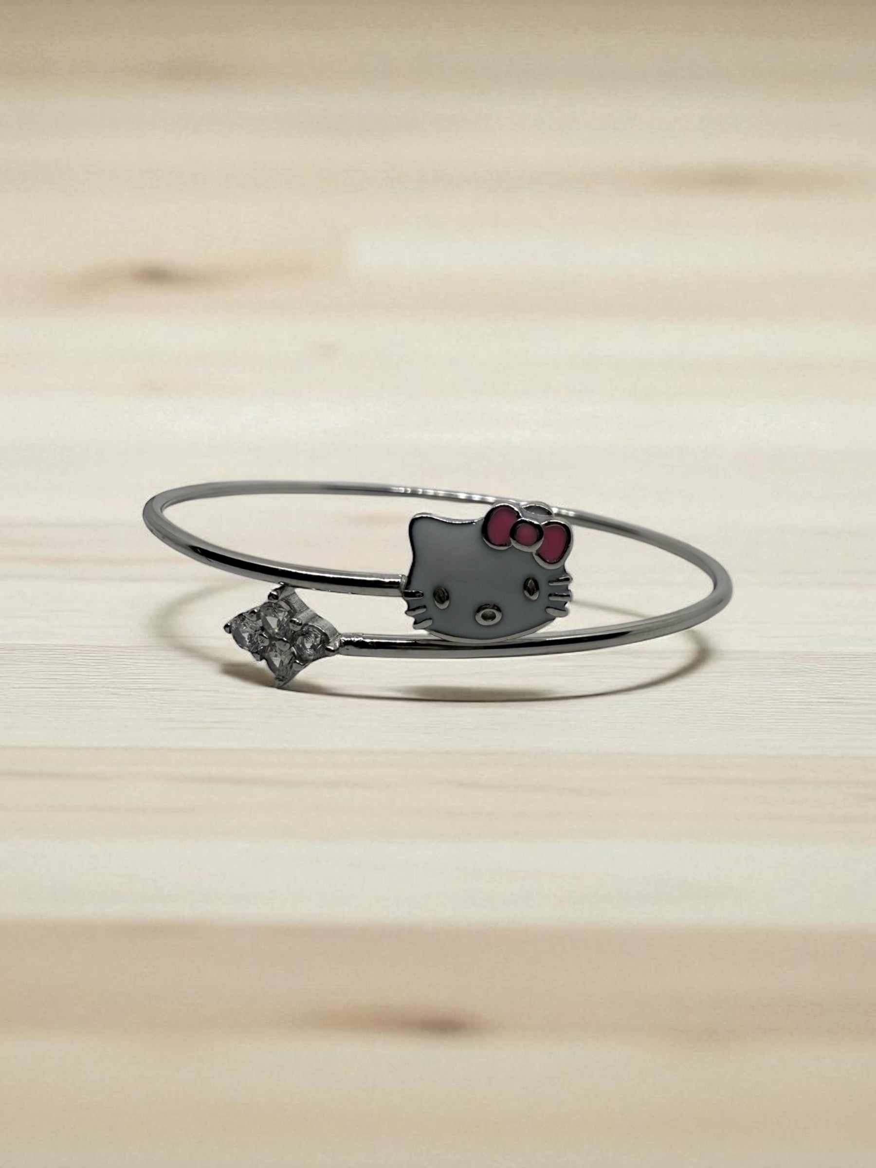 925 Sterling Silver Kitty Sparkle Bracelet Bangle | For Kids | Fits till 6 years