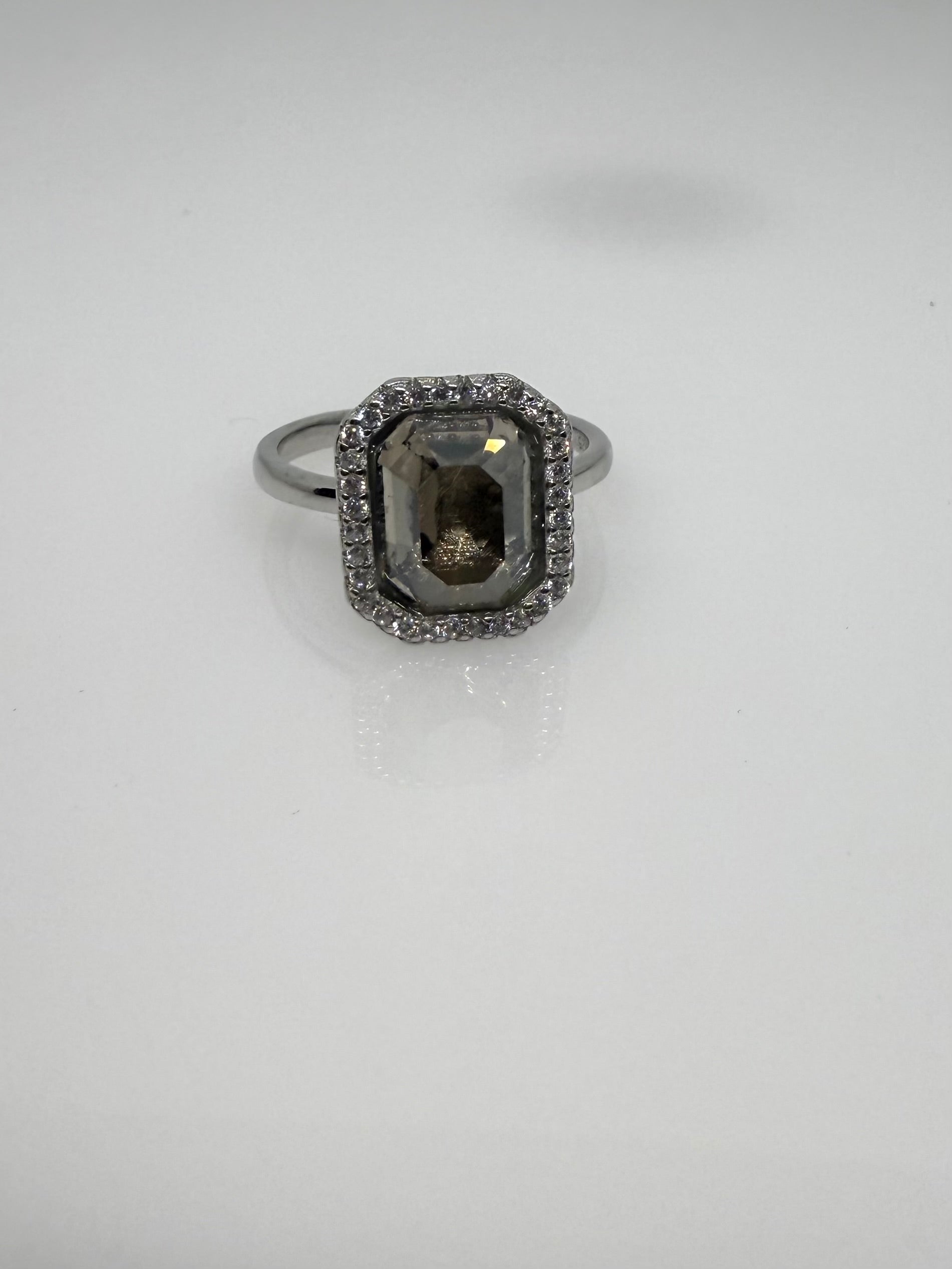 925 Sterling Silver Crystal Square Women Ring