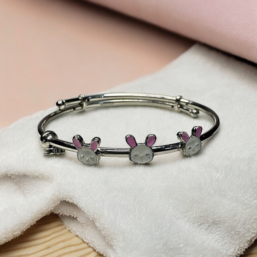 925 Sterling Silver Bunny Adjustable Bangle | For Kids |  Ideal for 5-10 years old