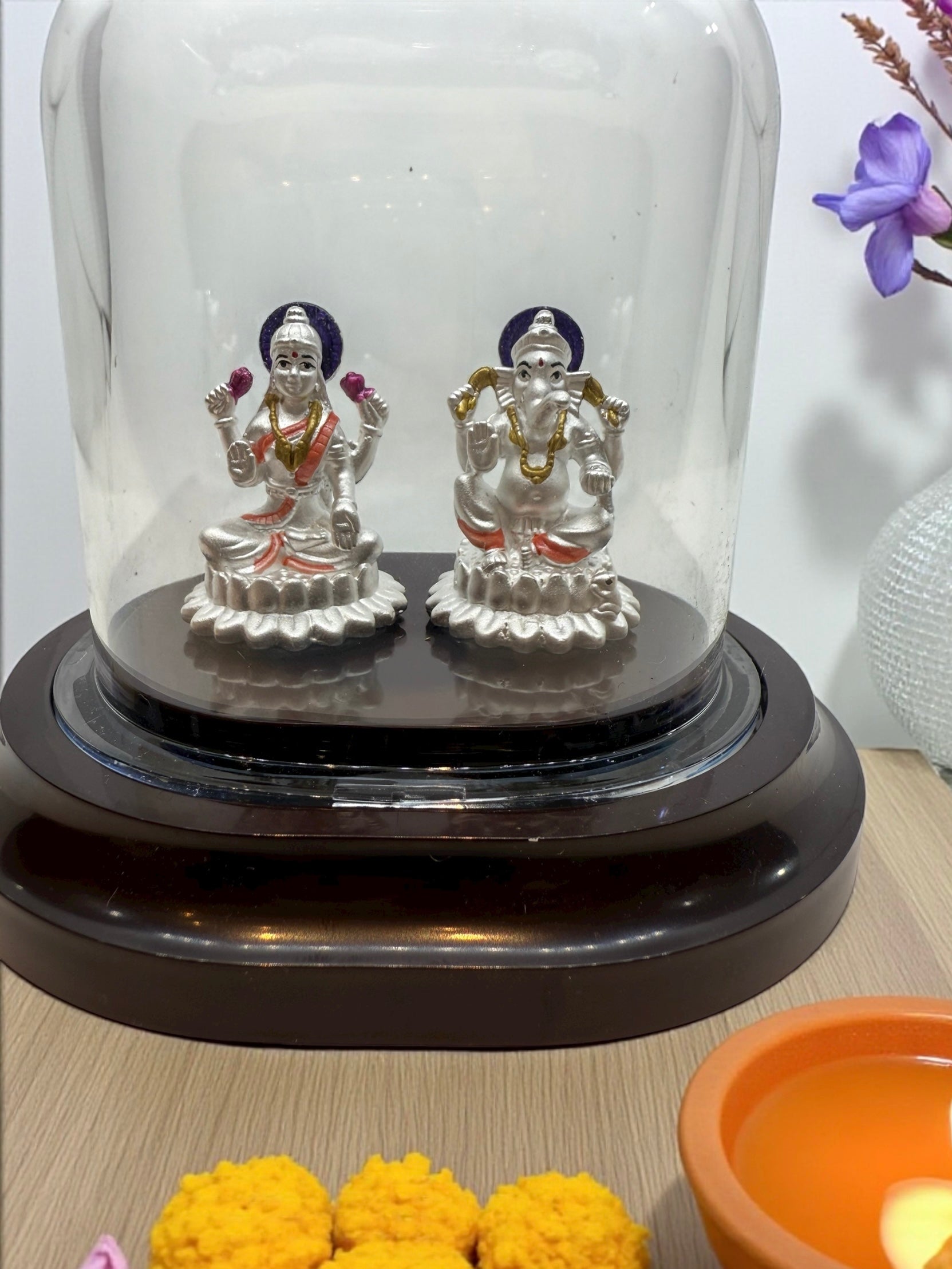 Emerald Pure 999 Silver Lakshmi Ganesh Idol with Acrylic Base For Pooja/ Gift