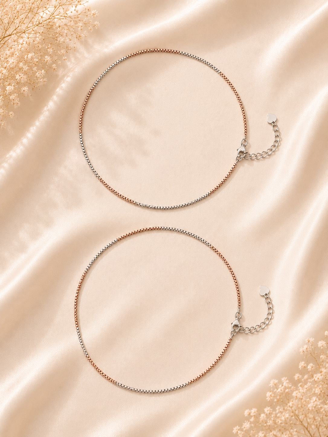 925 Sterling Silver Dual Shade Sleek Anklets | Pair