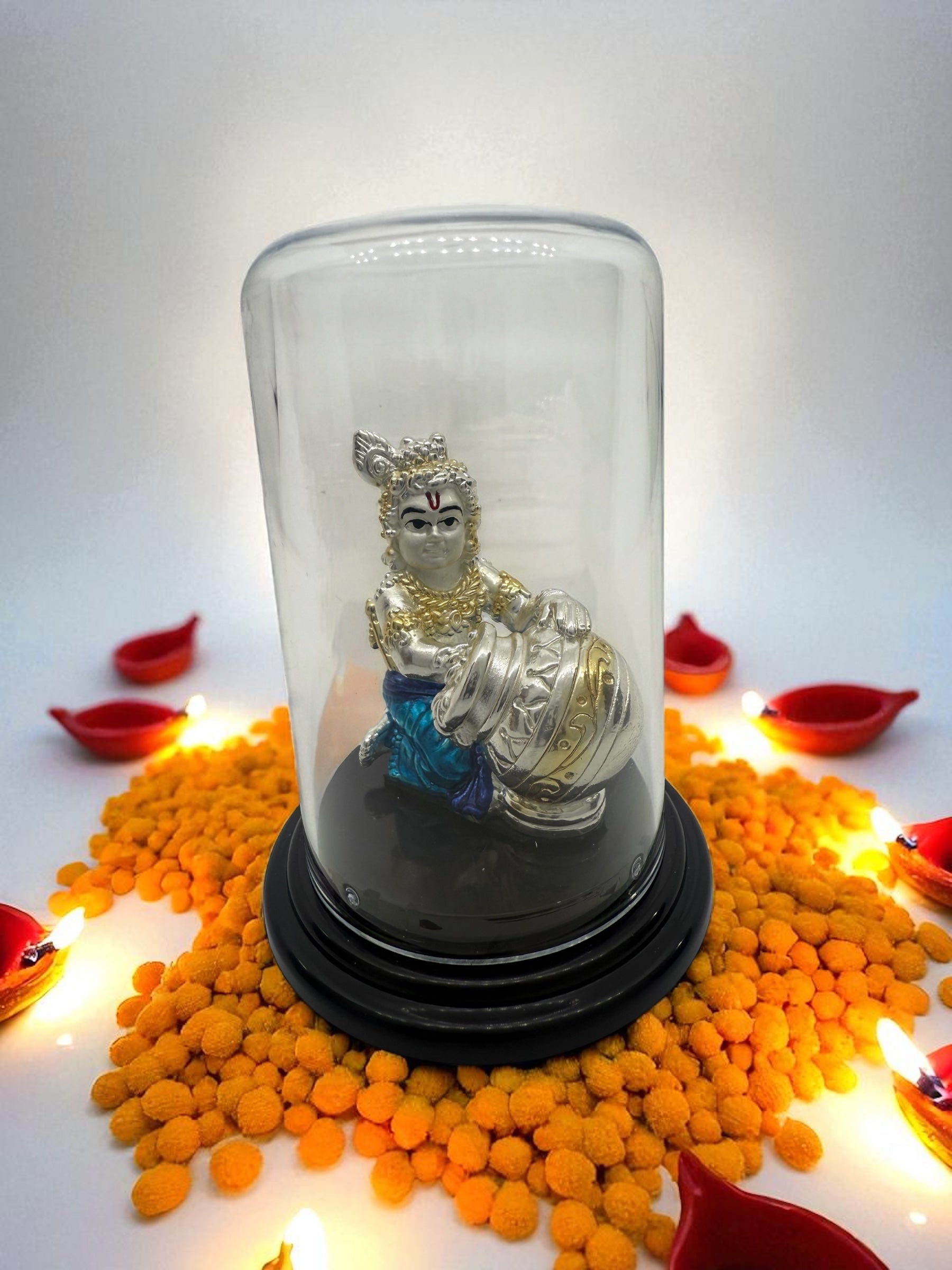 Emerald Pure 999 Silver Krishna/Ladoo Gopal Idol with Acrylic Base For Pooja/ Gift