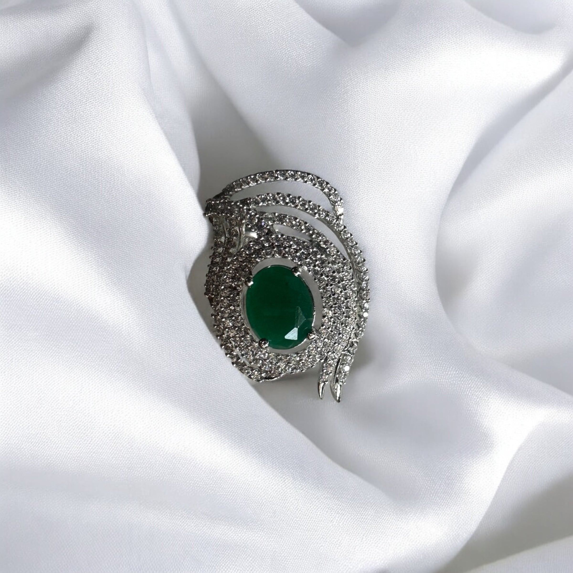 925 Sterling Silver Emerald Glow Women Cocktail Ring | Adjustable