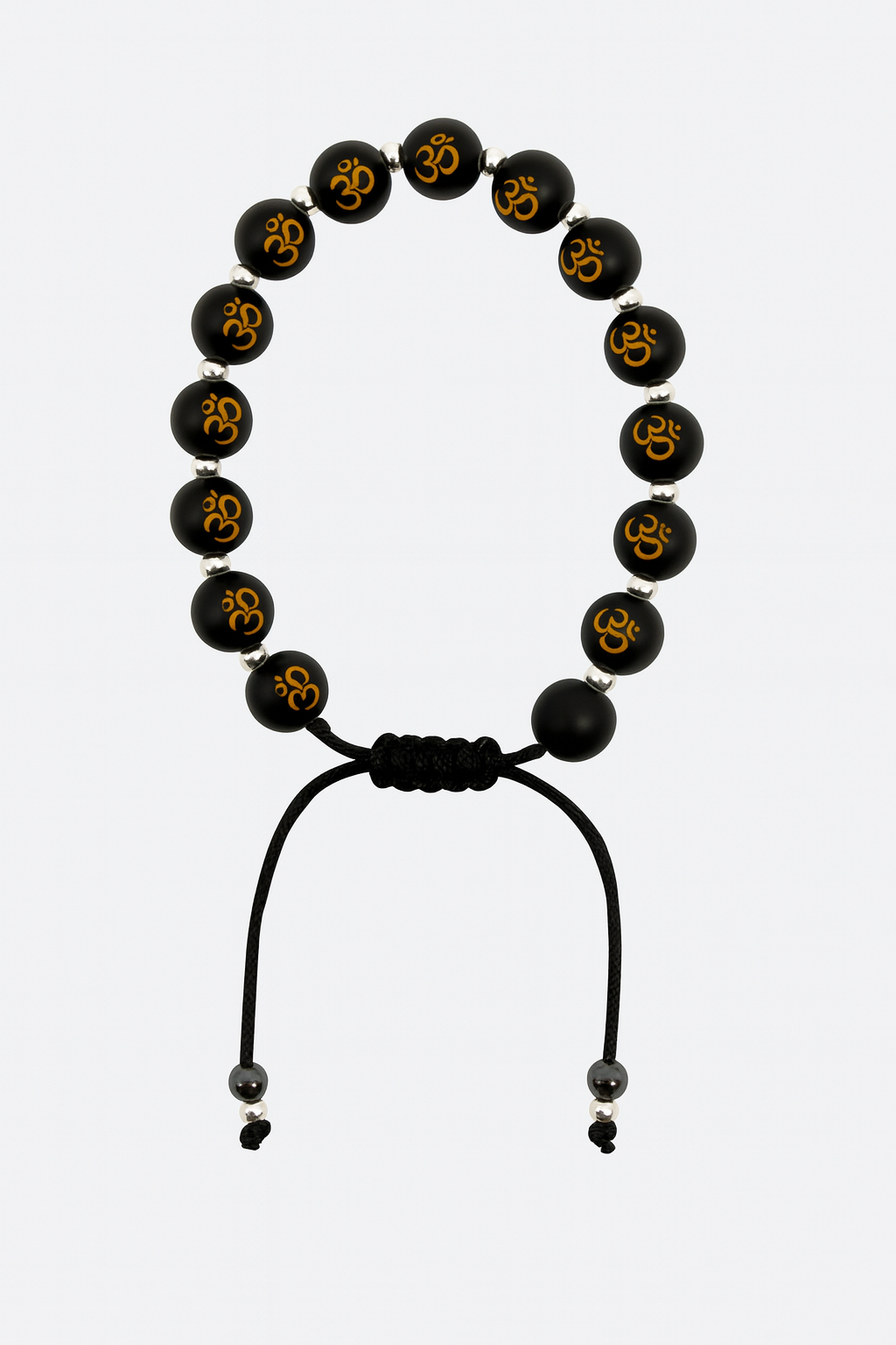 925 Sterling Silver Black Om Beaded Men’s Bracelet