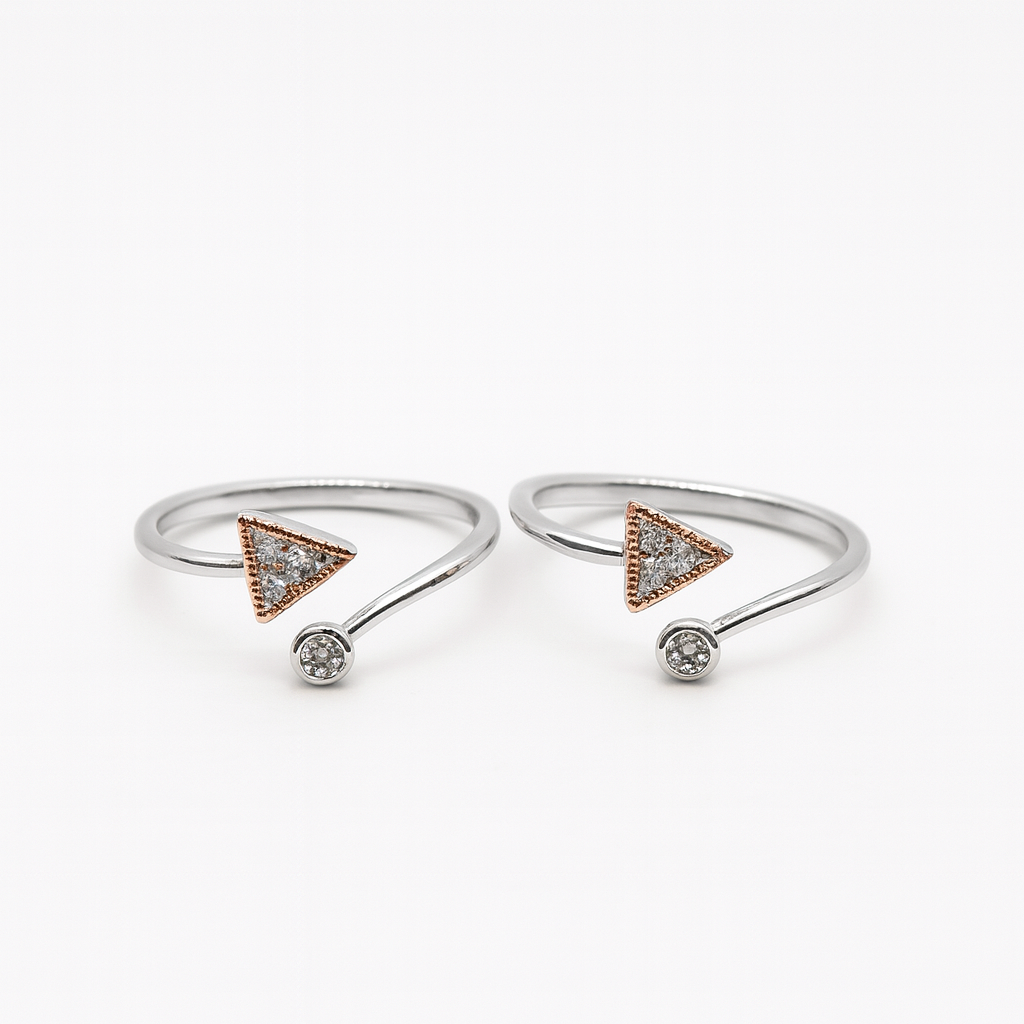 925 Sterling Silver Triangle Sparkle Rose Gold Toe Rings