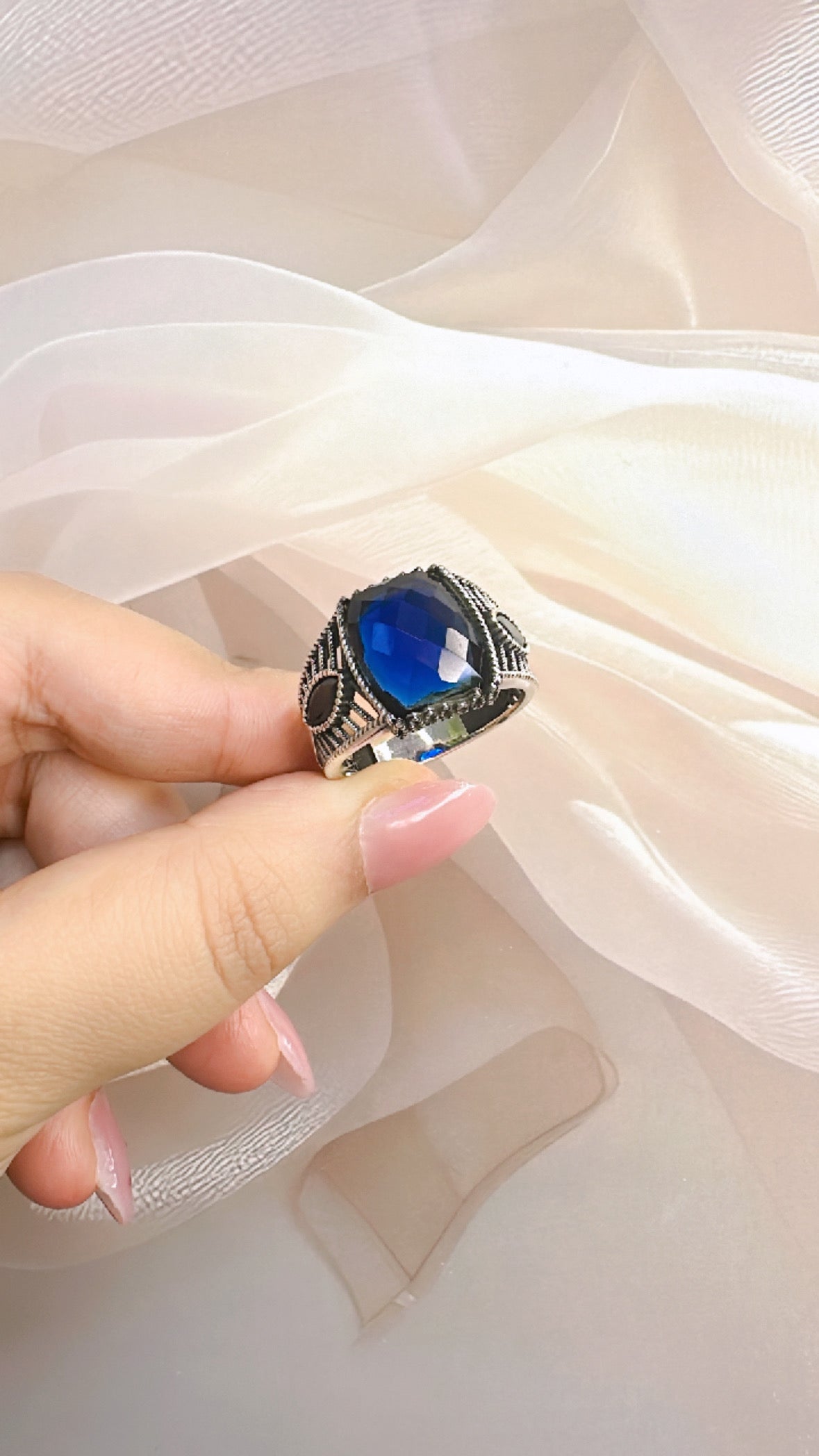 925 Sterling Silver Ring for Men | Blue Stone