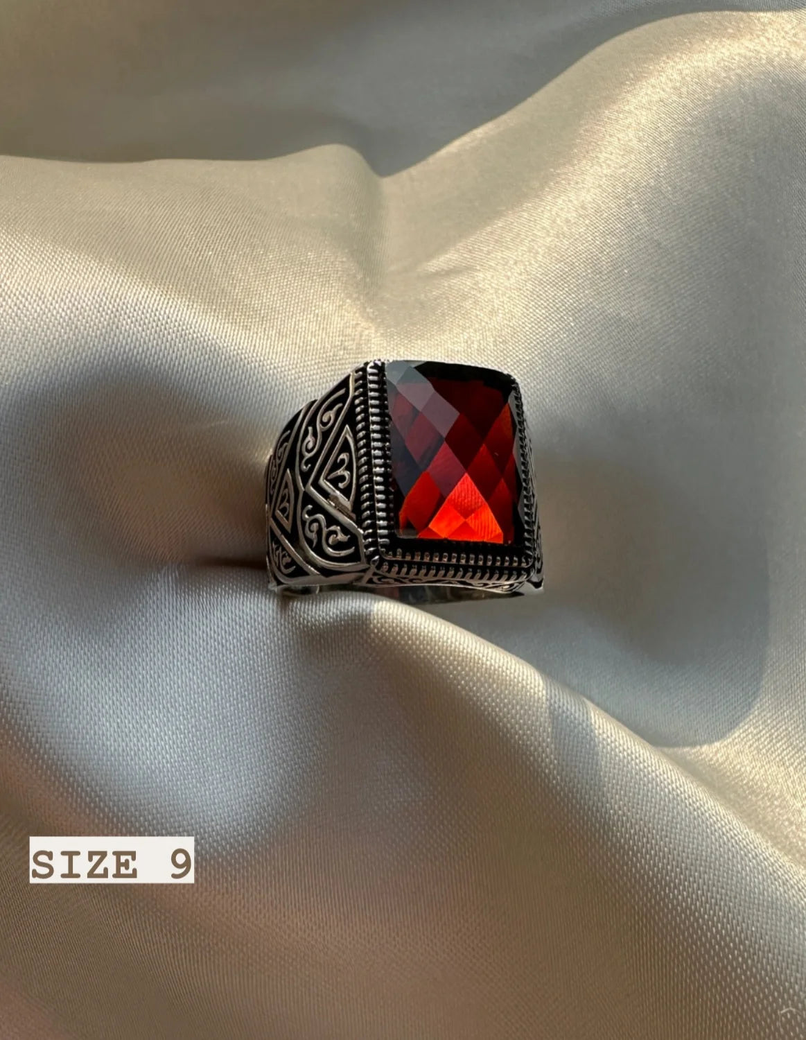 925 Oxidised Silver Ring for Men | Rectangular Red Stone | Bold Look