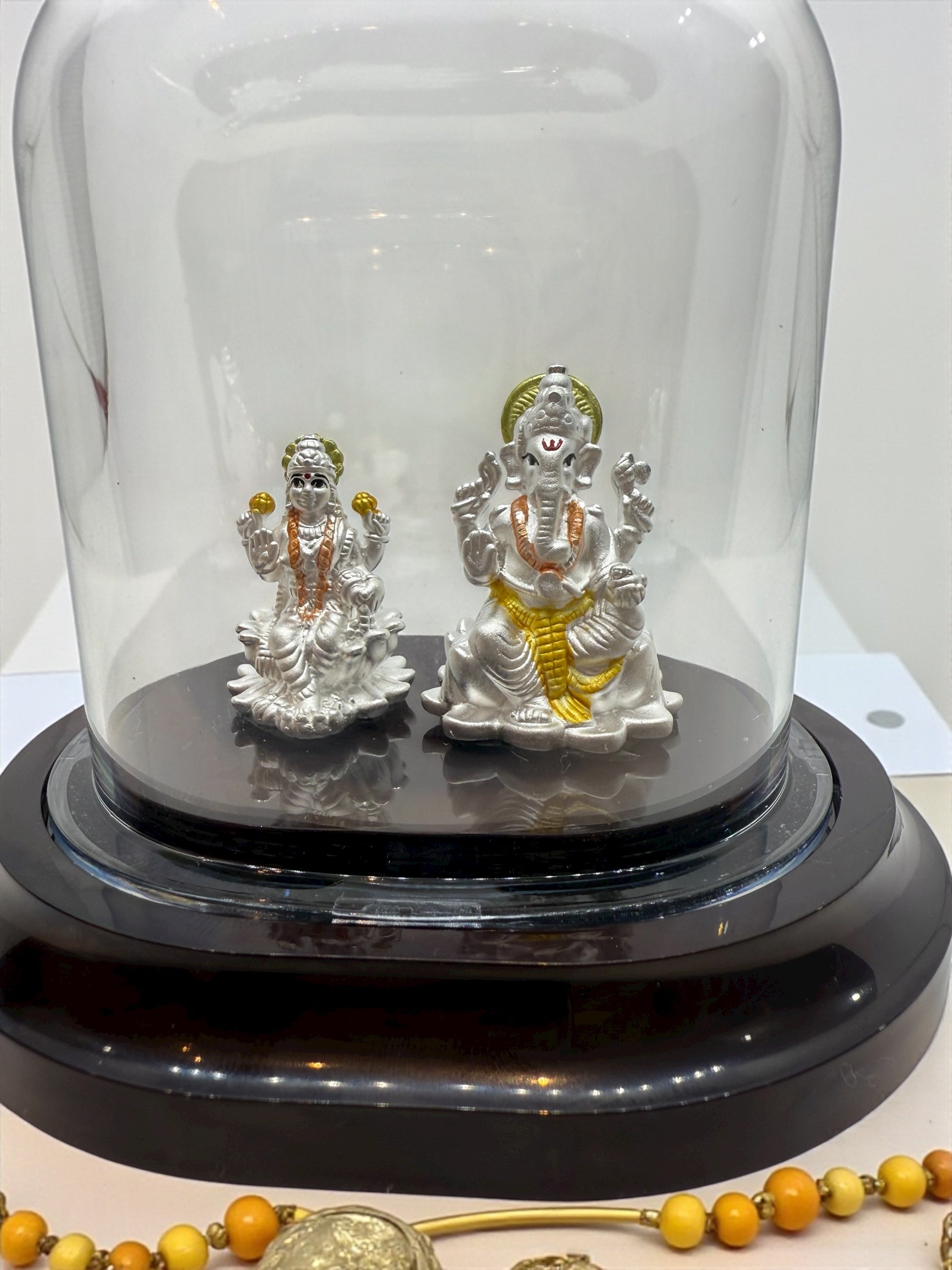 Emerald Pure 999 Silver Lakshmi Ganesh Idol with Acrylic Base For Pooja/ Gift