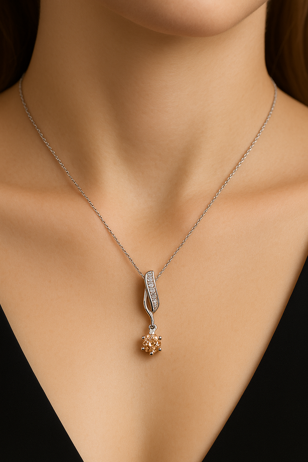 925 Sterling Silver Golden Glow Pendant Neckpiece