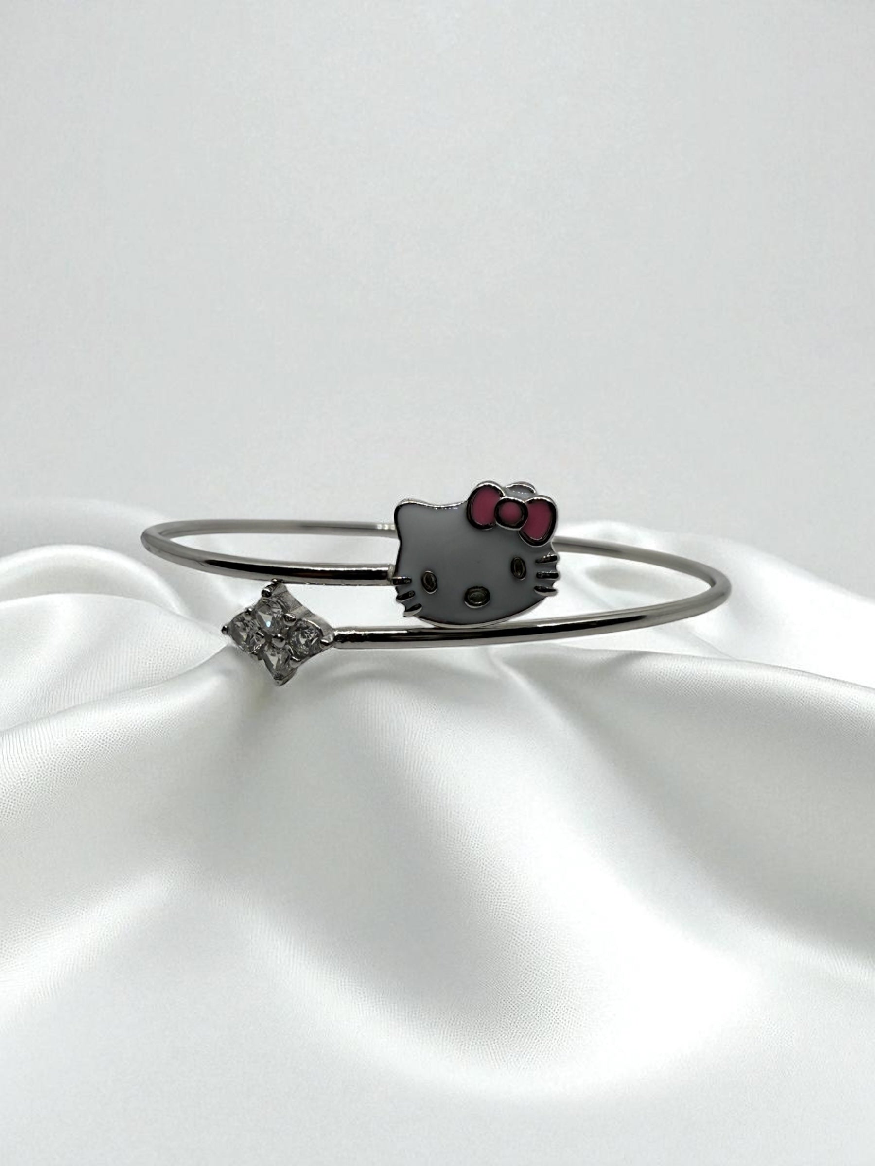 925 Sterling Silver Kitty Sparkle Bracelet Bangle | For Kids | Fits till 6 years