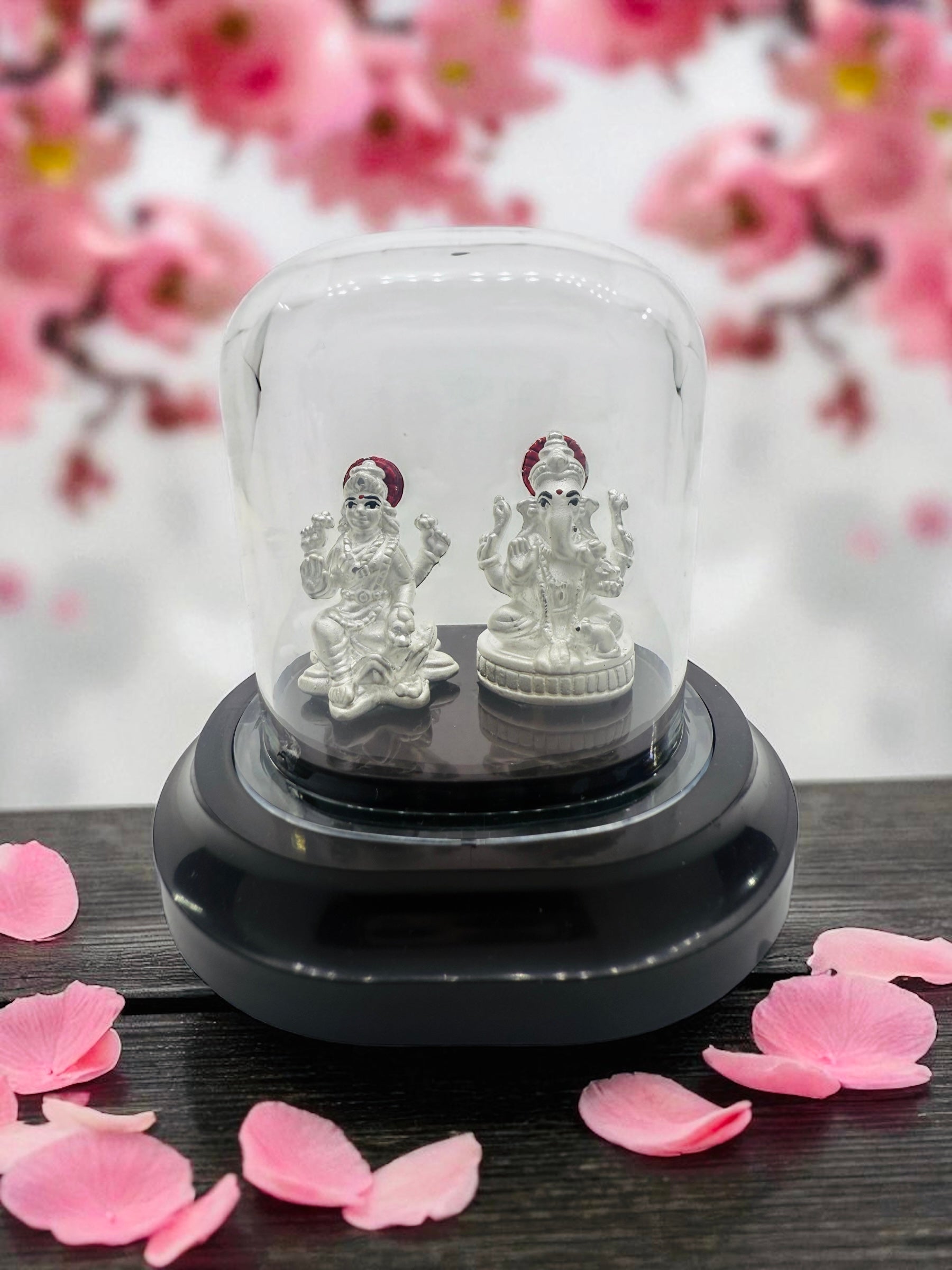 Emerald Pure 999 Silver Lakshmi Ganesh Pair Idols with Acrylic Base for Pooja/Gift