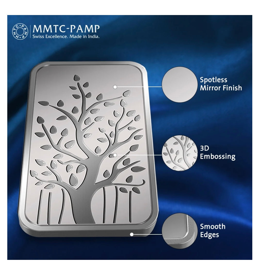 MMTC PAMP 10 GMS BANYAN TREE 999.9 SILVER BAR IN MINTED CARD (10.00gm) | Festive Coins & Bars