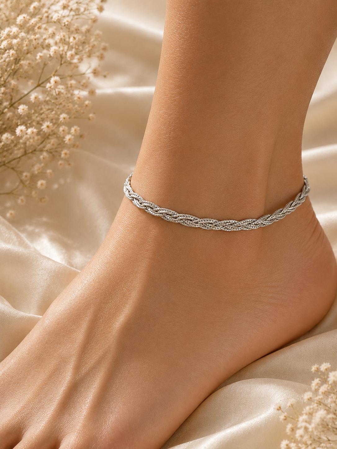 925 Sterling Silver Braided Anklets | Pair
