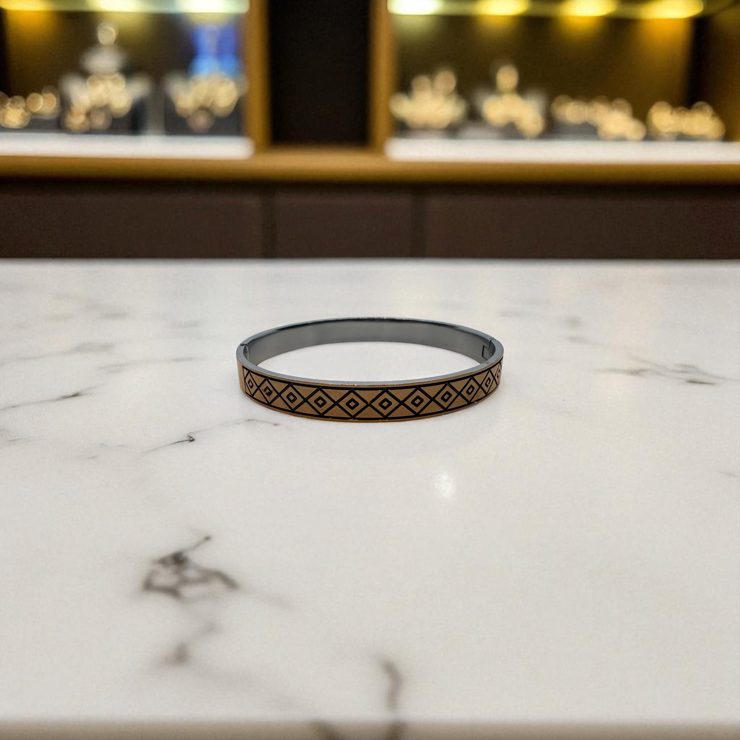 925 Sterling Silver Geometric Openable Kada Bangle | Rose Gold Polish | Unisex Bangle | Men’s Kada