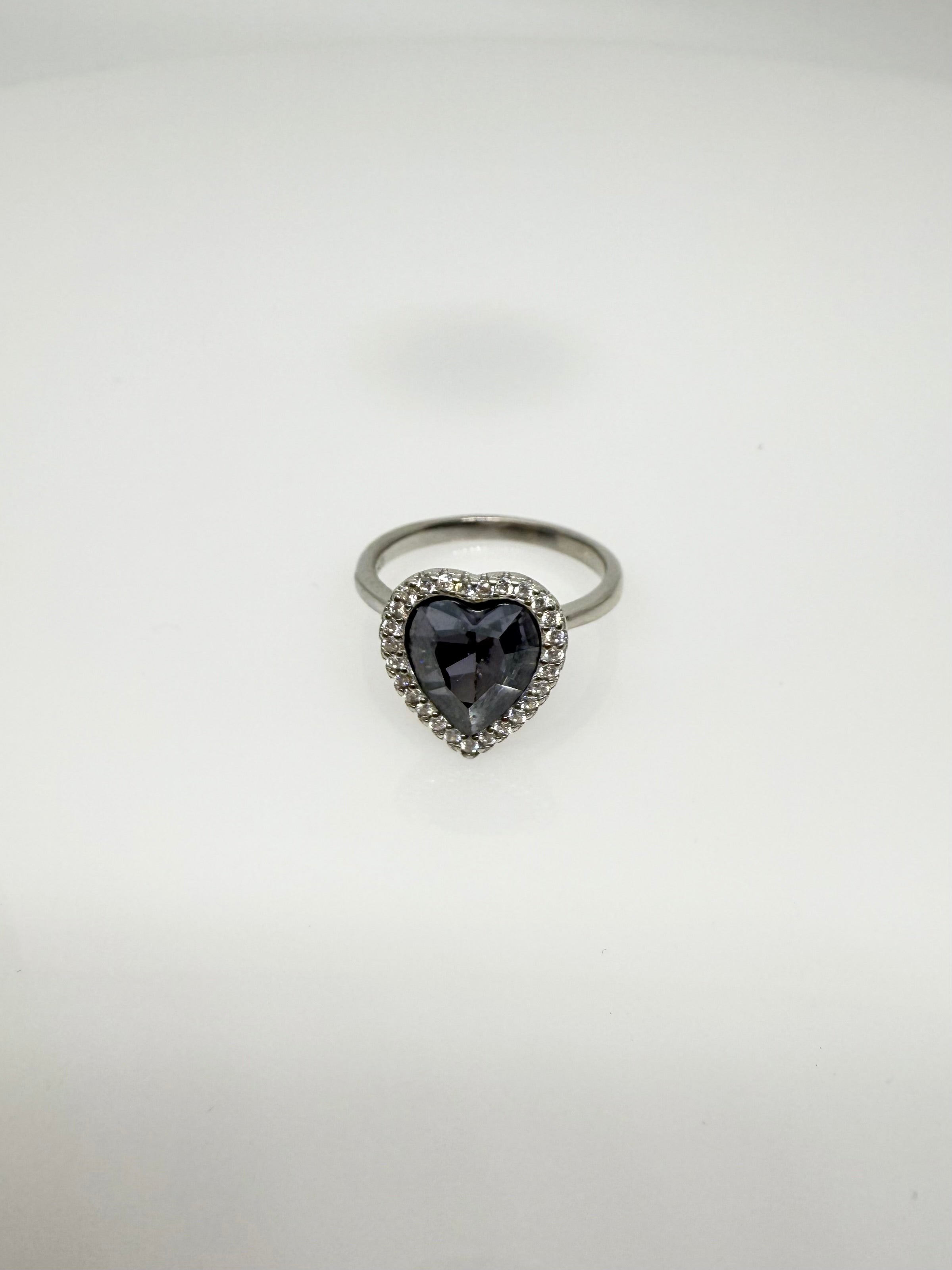 925 Sterling Silver Smokey Heart Women Ring