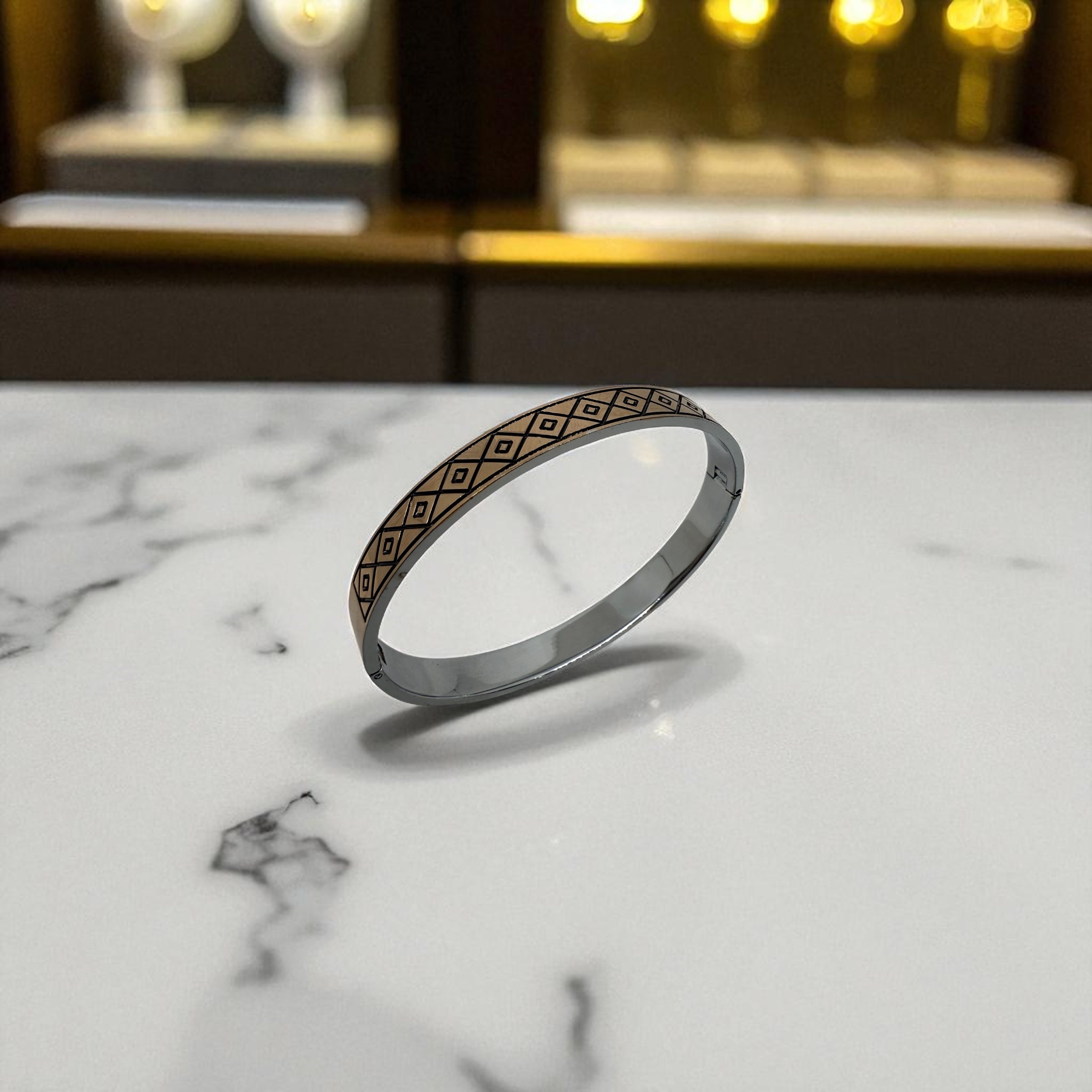 925 Sterling Silver Geometric Openable Kada Bangle | Rose Gold Polish | Unisex Bangle | Men’s Kada
