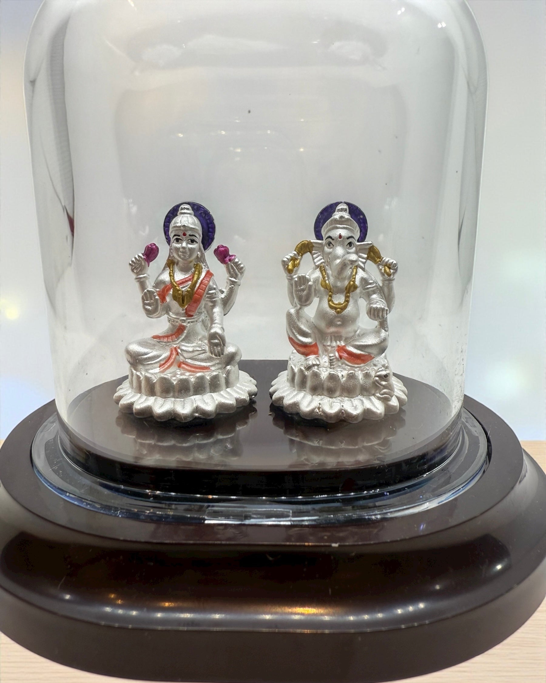 Emerald Pure 999 Silver Lakshmi Ganesh Idol with Acrylic Base For Pooja/ Gift