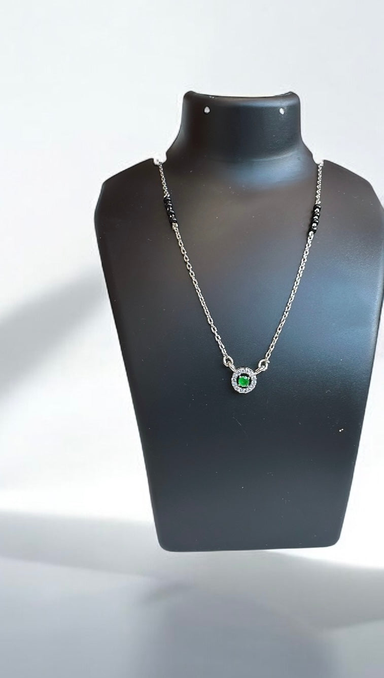 925 Sterling Silver Mystic Green Stone Mangalsutra