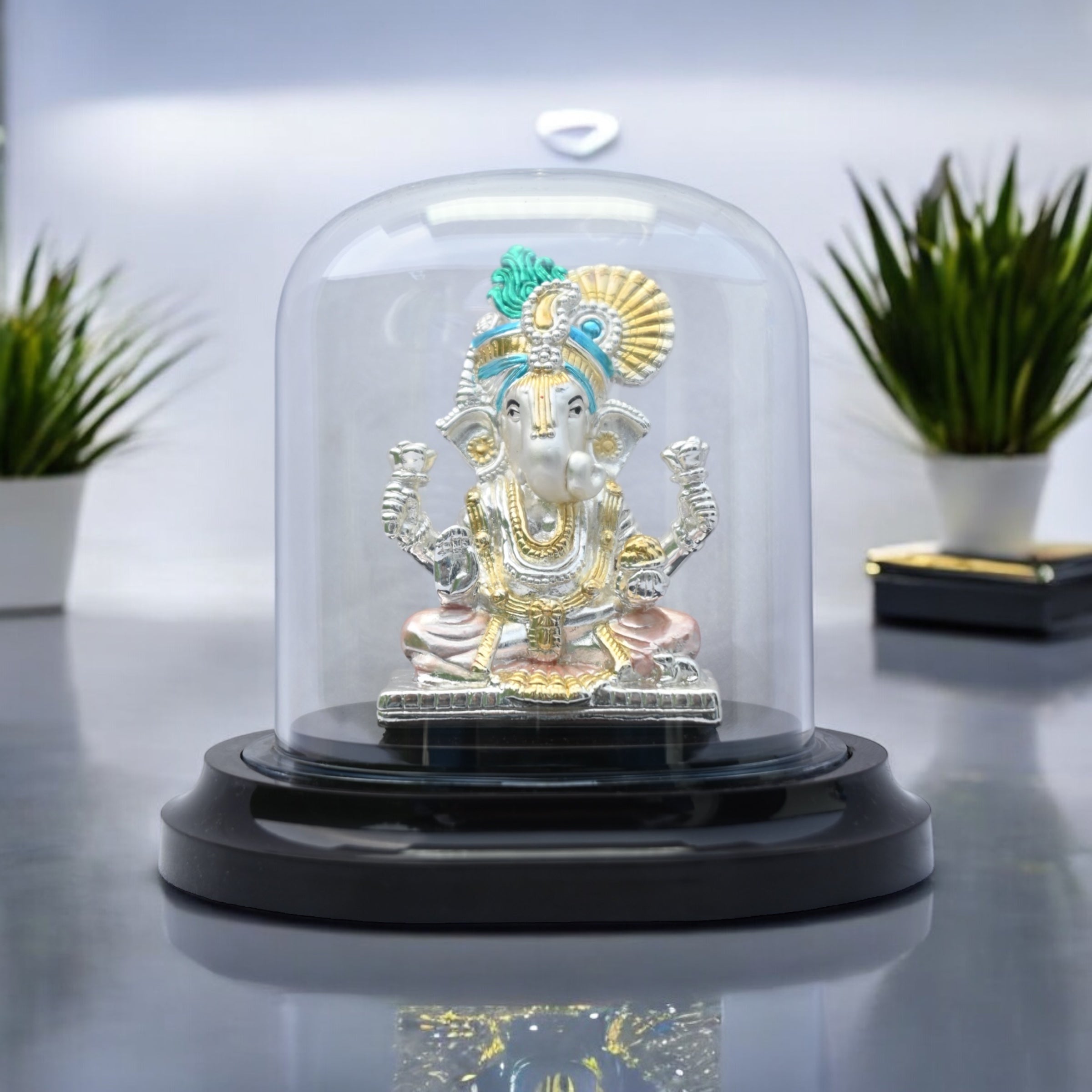 Emerald Pure 999 Silver Ganesha Idol with Acrylic Base for Pooja/Gift