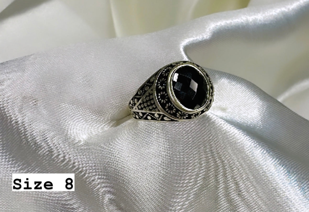 925 Oxidised Silver Ring for Men | Black Stone