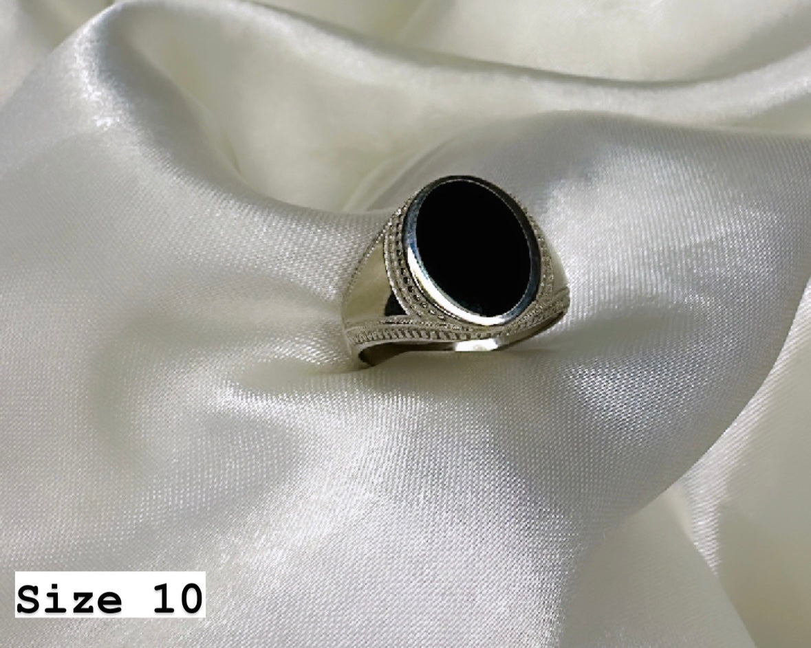 925 Oxidised Silver Ring for Men | Black Stone