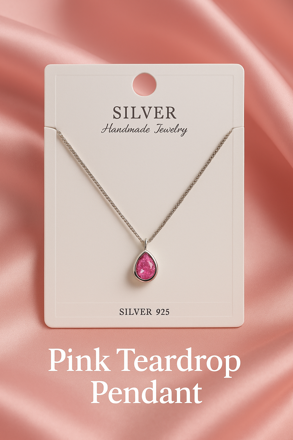 Pink Teardrop Pendant Neckpiece | 925 Sterling Silver