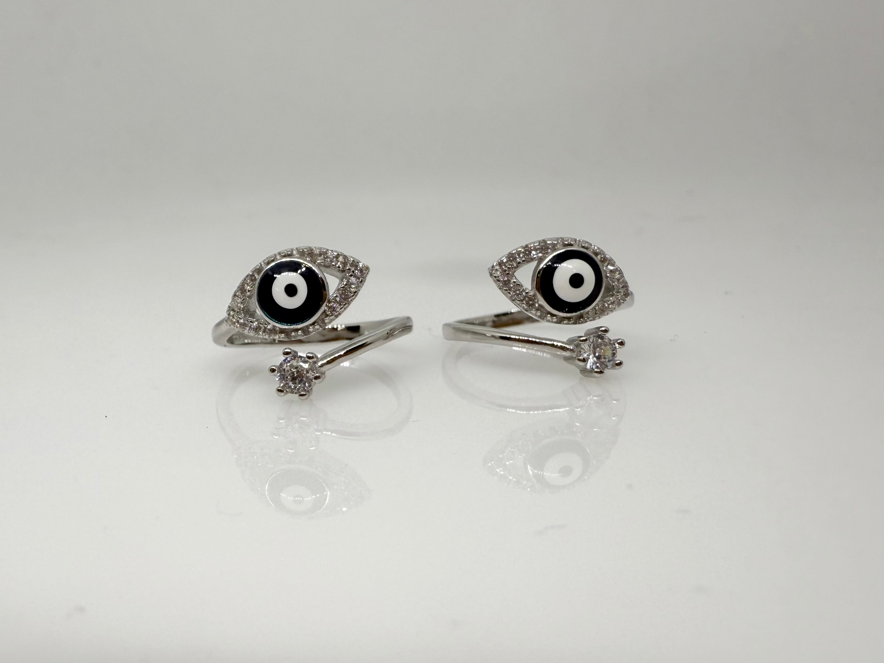 925 Silver Evil Eye Toe Rings (2 Rings) | Free Size