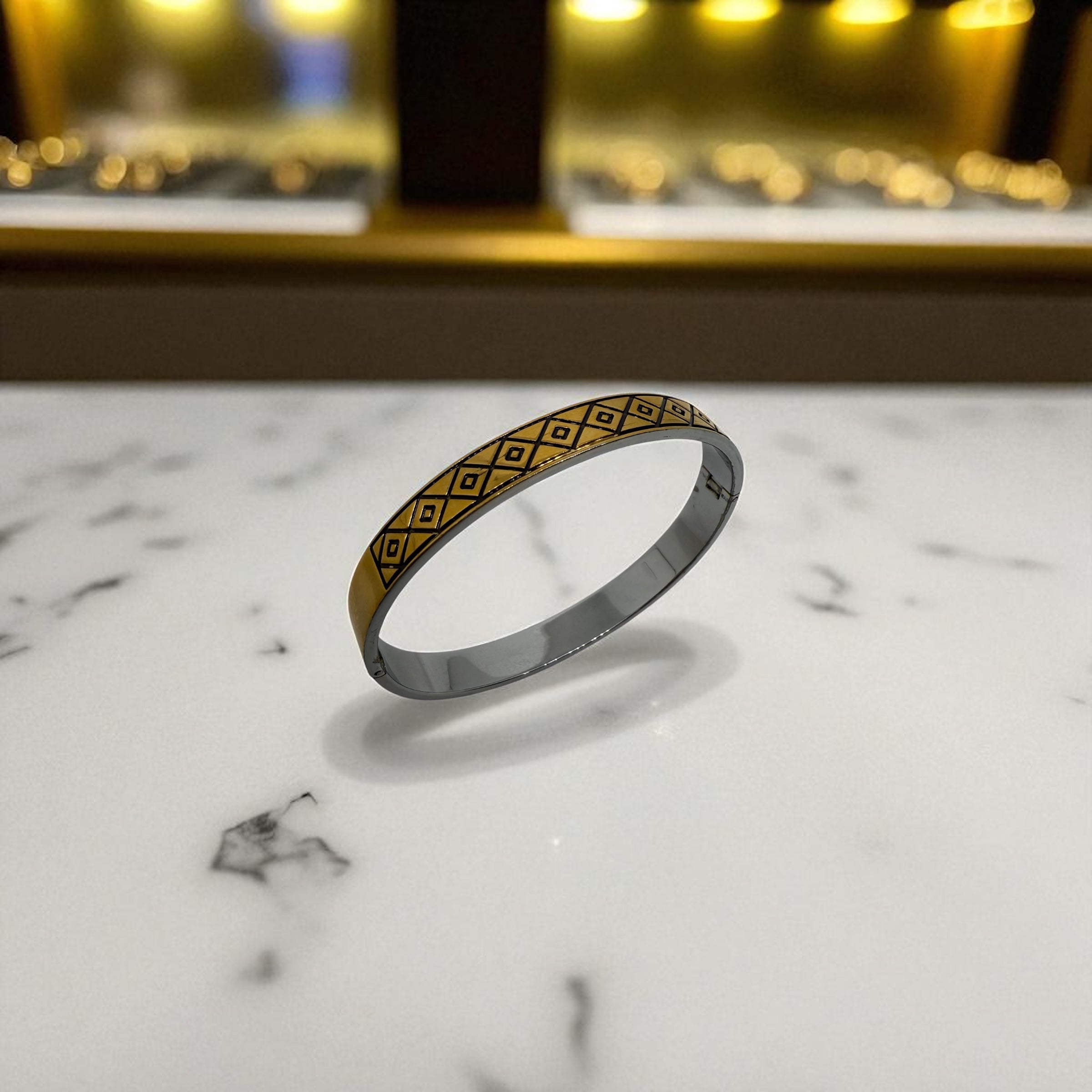 925 Sterling Silver Geometric Openable Kada Bangle | Gold Polish | Unisex Bangle | Men’s Kada