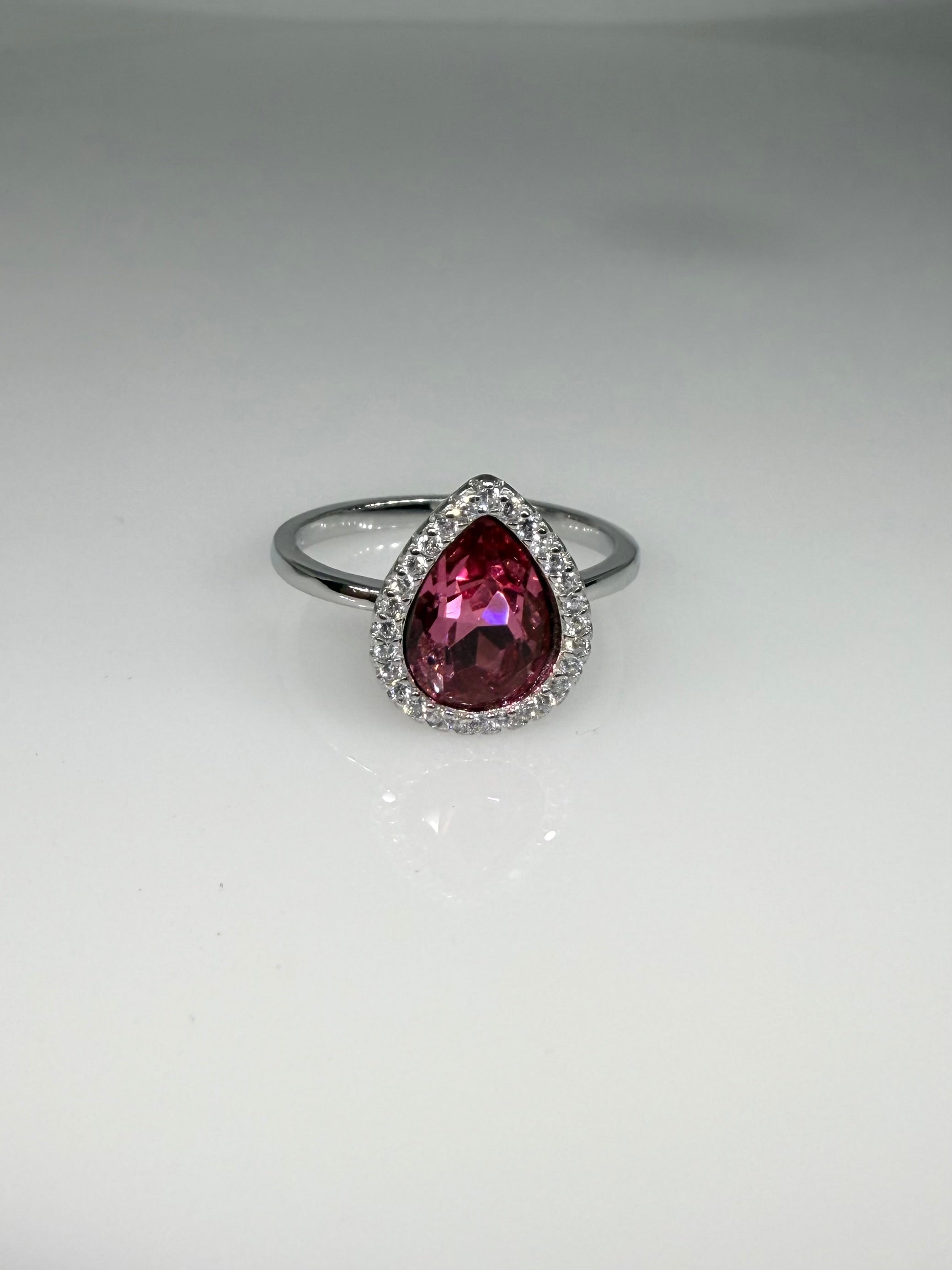 925 Sterling Silver Garnet Drop Women Ring