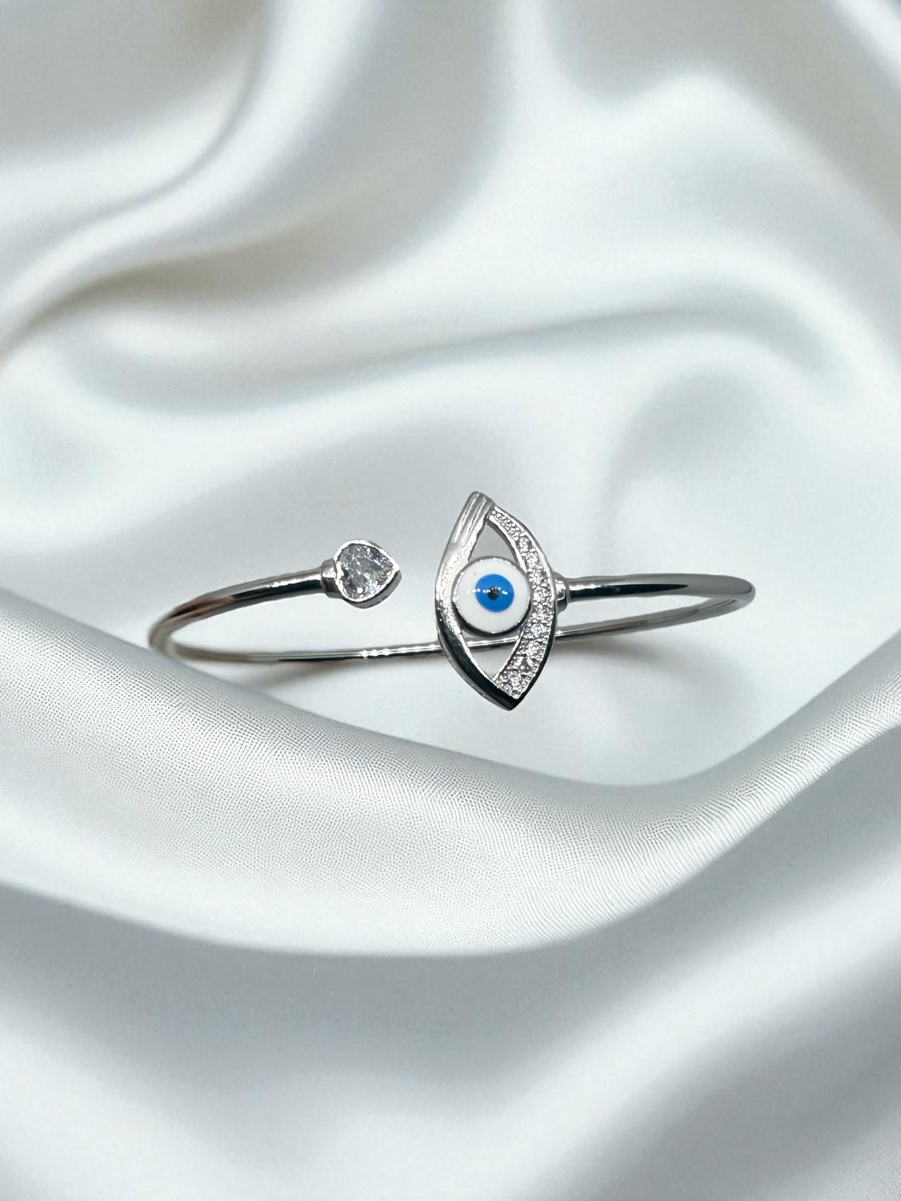 925 Sterling Silver Evil Eye Bangle Bracelet | For Her