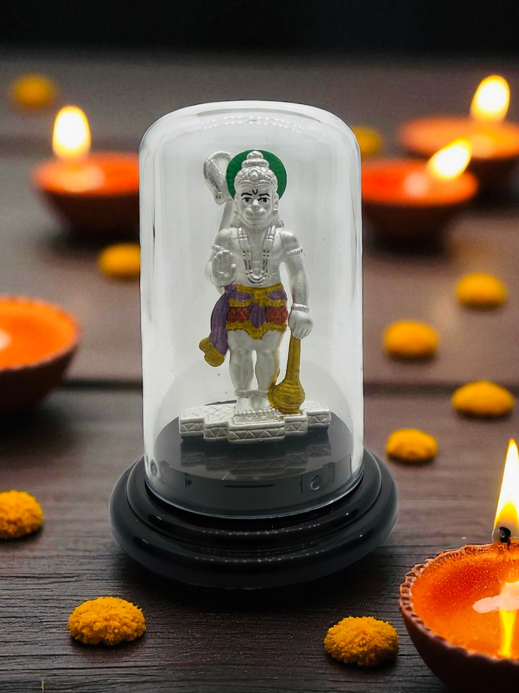 Emerald Pure 999 Silver Hanuman Idol with Acrylic Base For Pooja/ Gift