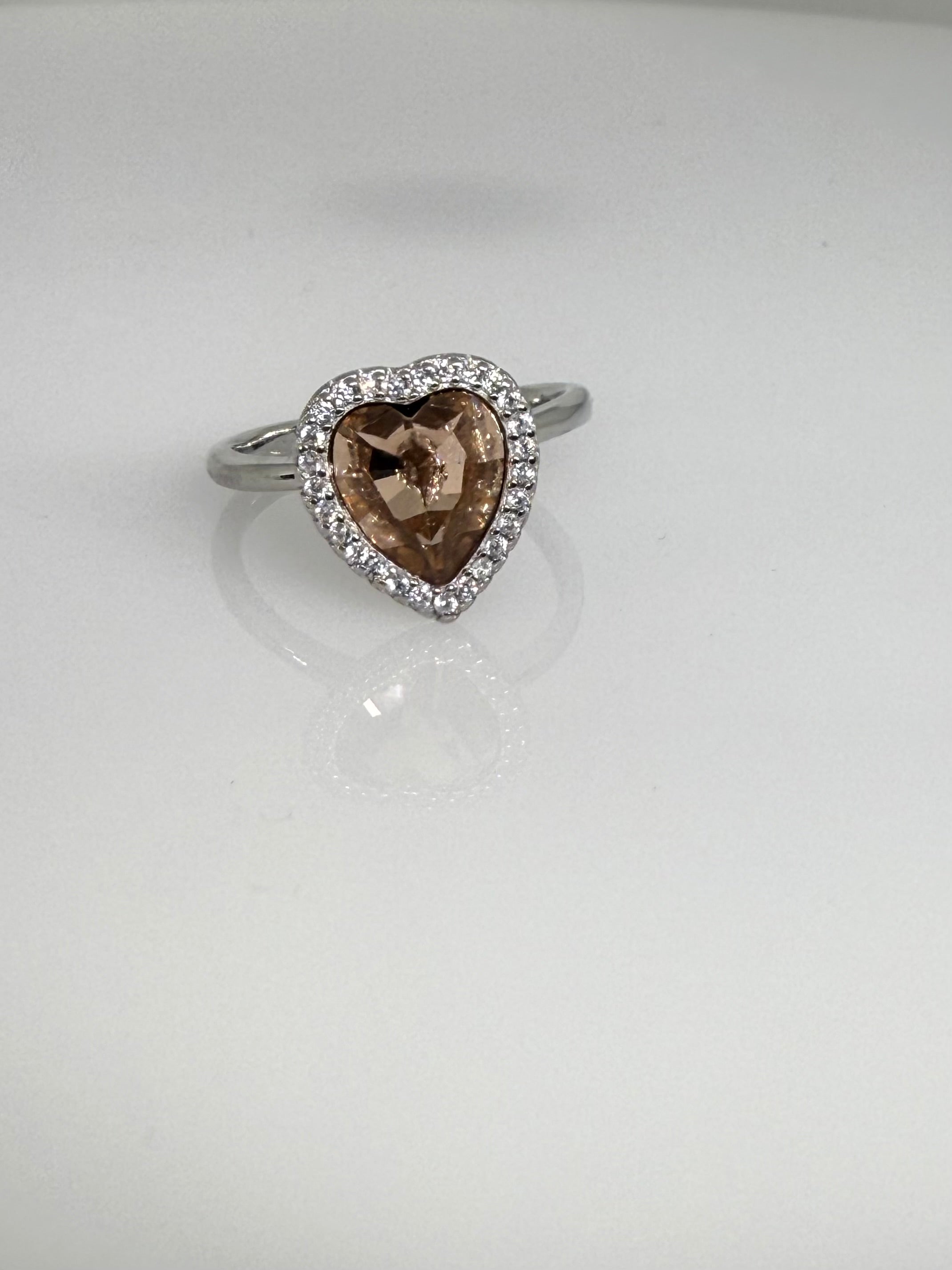 925 Sterling Silver Coral Heart Women Ring