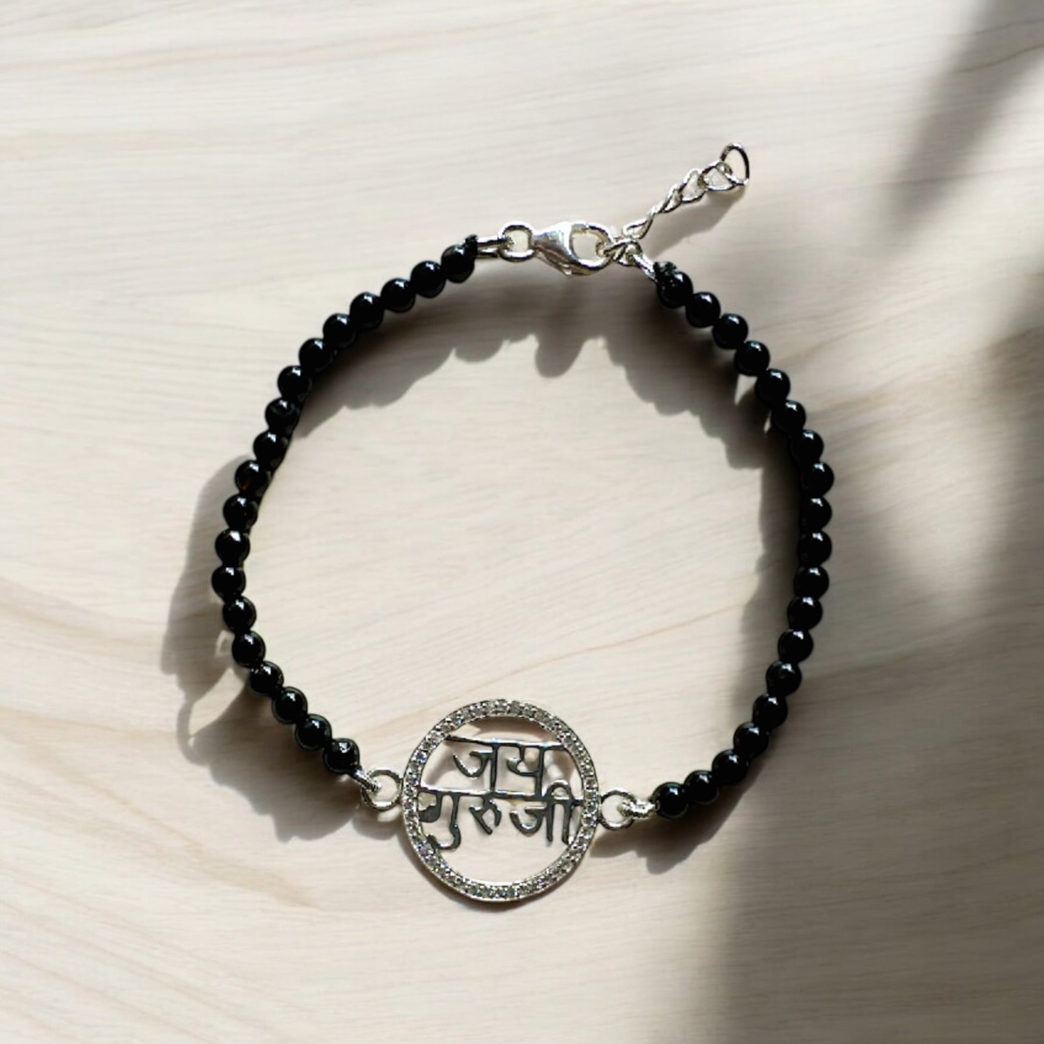 Jai Guruji Blessings 92.5 Silver Bracelet with Black Onyx Beads