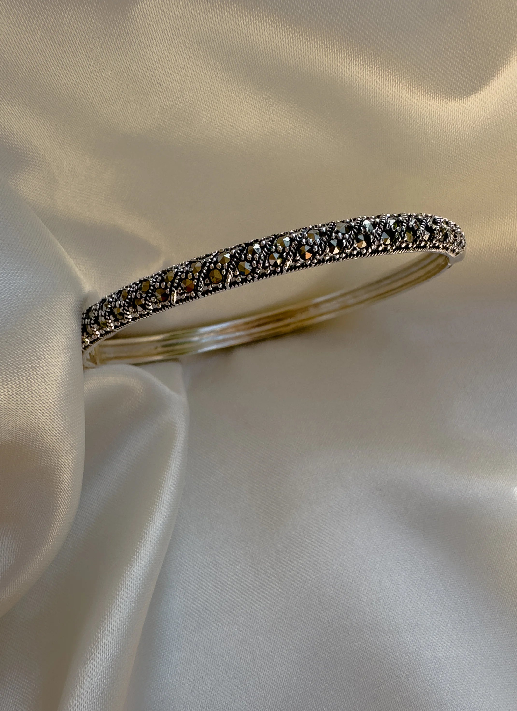 Silver Marcasite Kada Bracelet for Women | Vintage Jewellery | 925 Oxidised Silver Bracelets