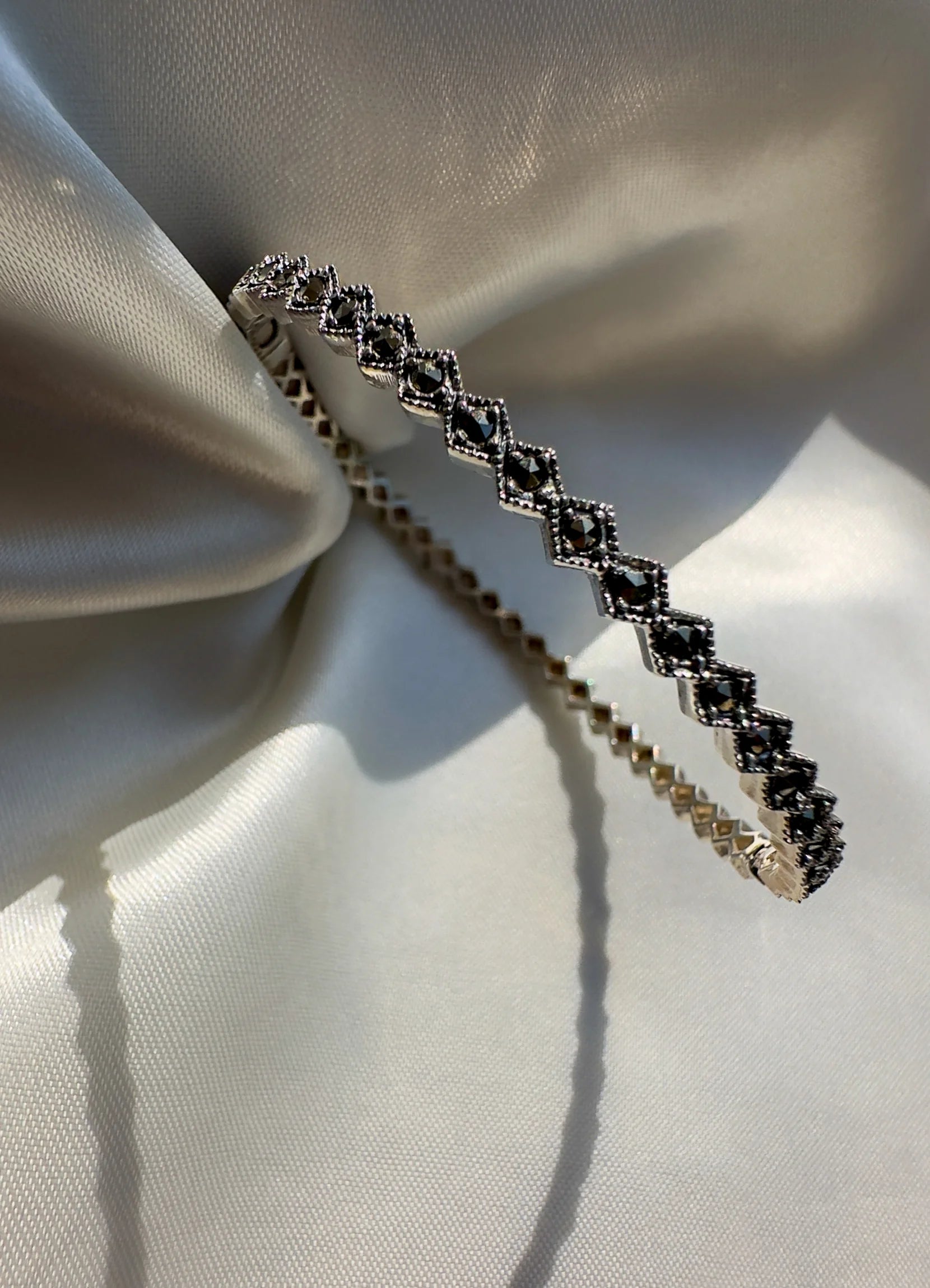 Silver Marcasite Kada Bracelet for Women | Vintage Jewellery | 925 Oxidised Silver Bracelets