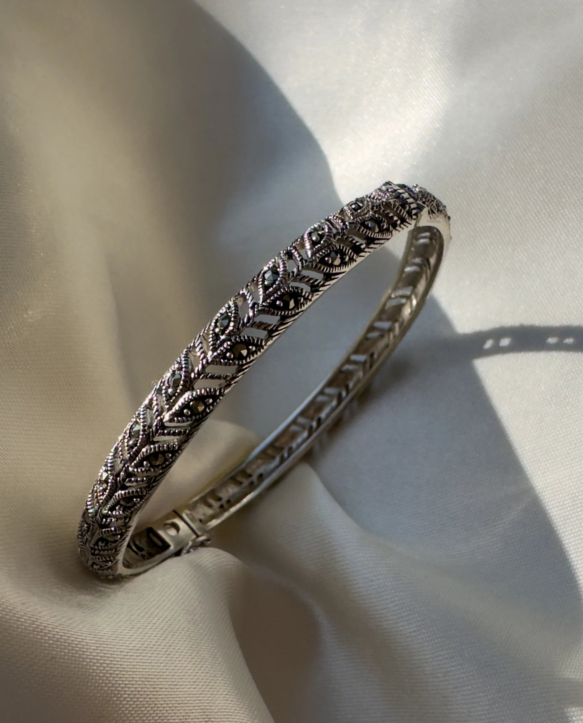 Silver Marcasite Kada Bracelet for Women | Vintage Jewellery | 925 Oxidised Silver Bracelets