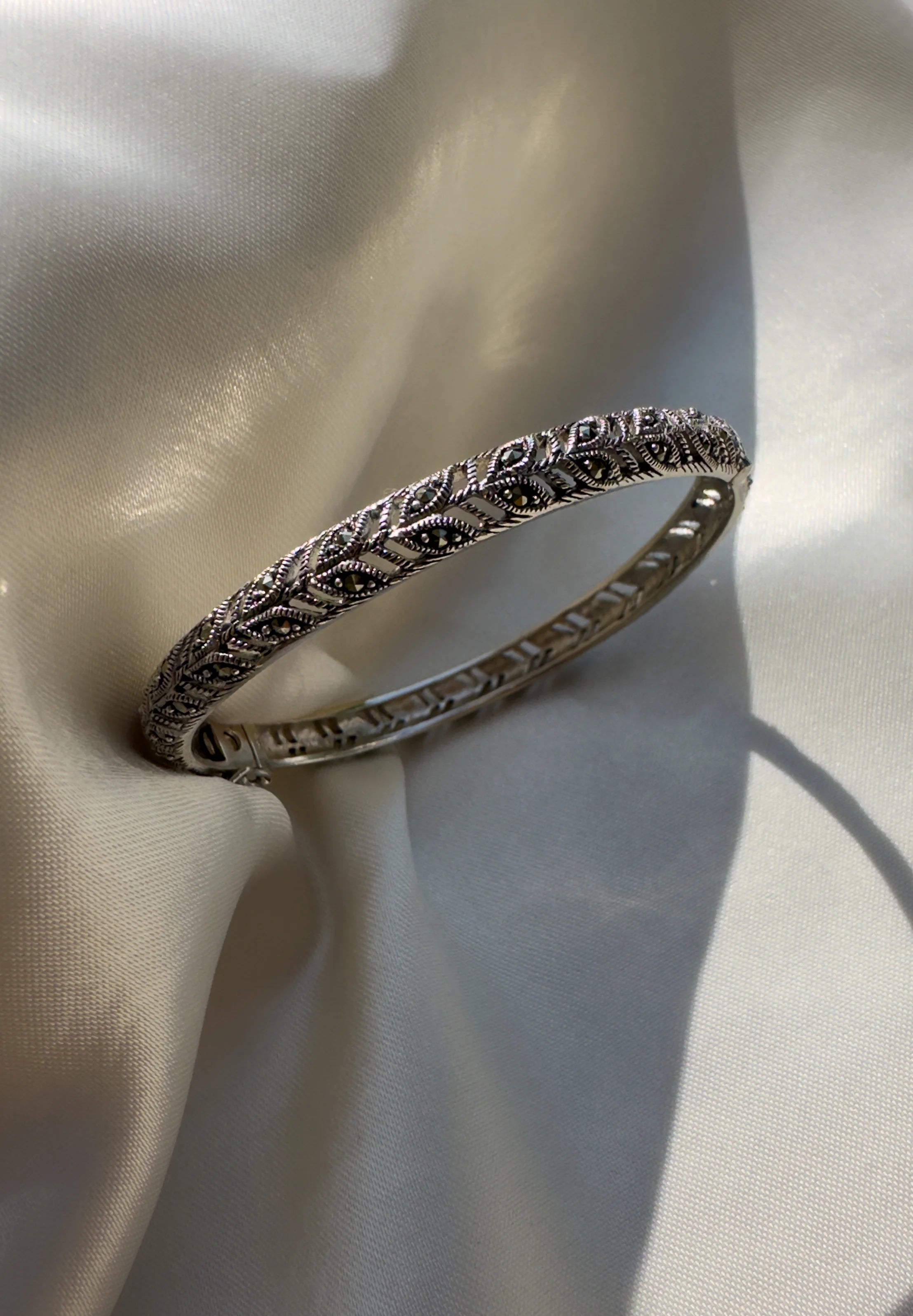 Silver Marcasite Kada Bracelet for Women | Vintage Jewellery | 925 Oxidised Silver Bracelets