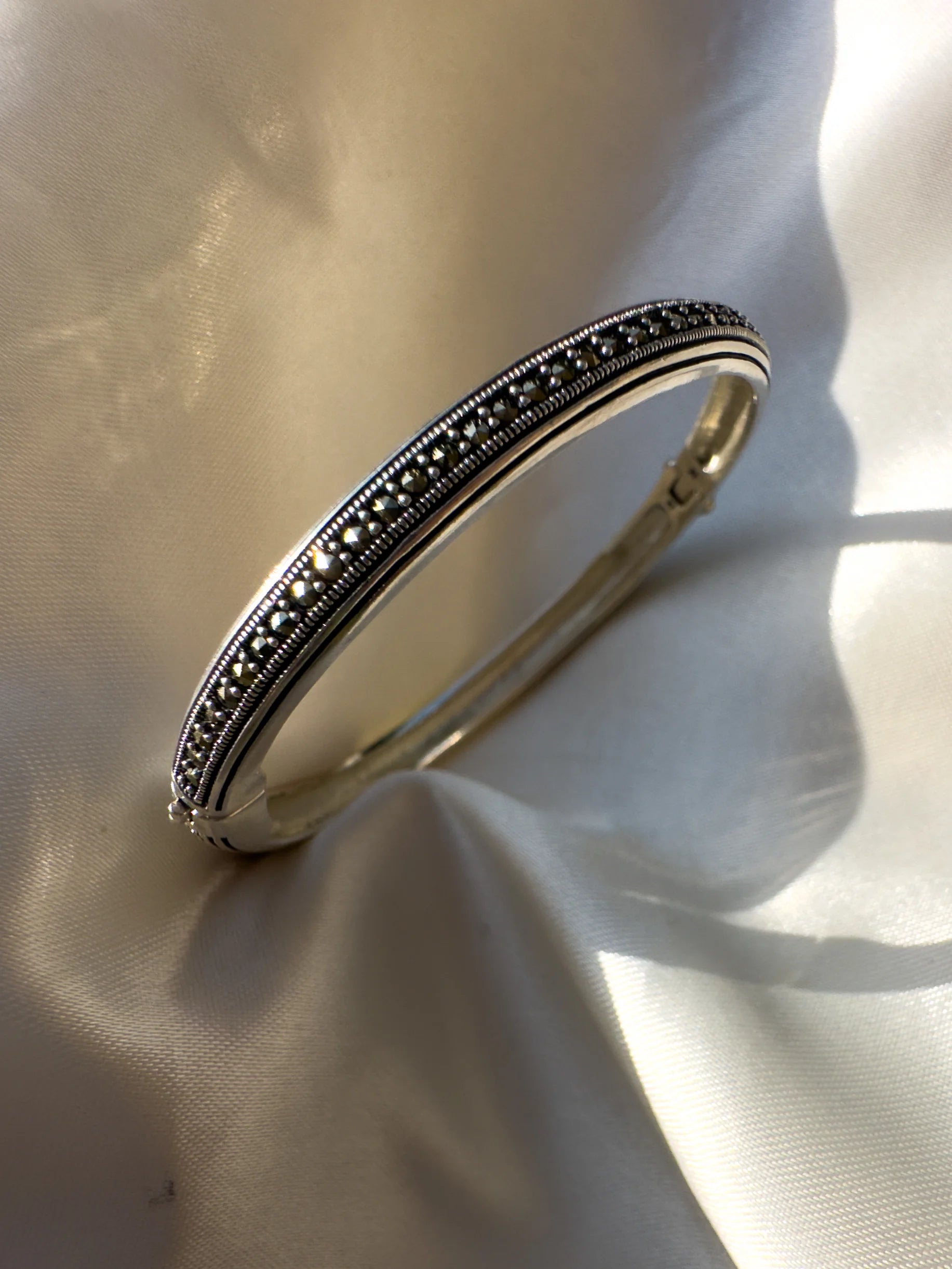 Silver Marcasite Kada Bracelet for Women | Vintage Jewellery | 925 Oxidised Silver Bracelets