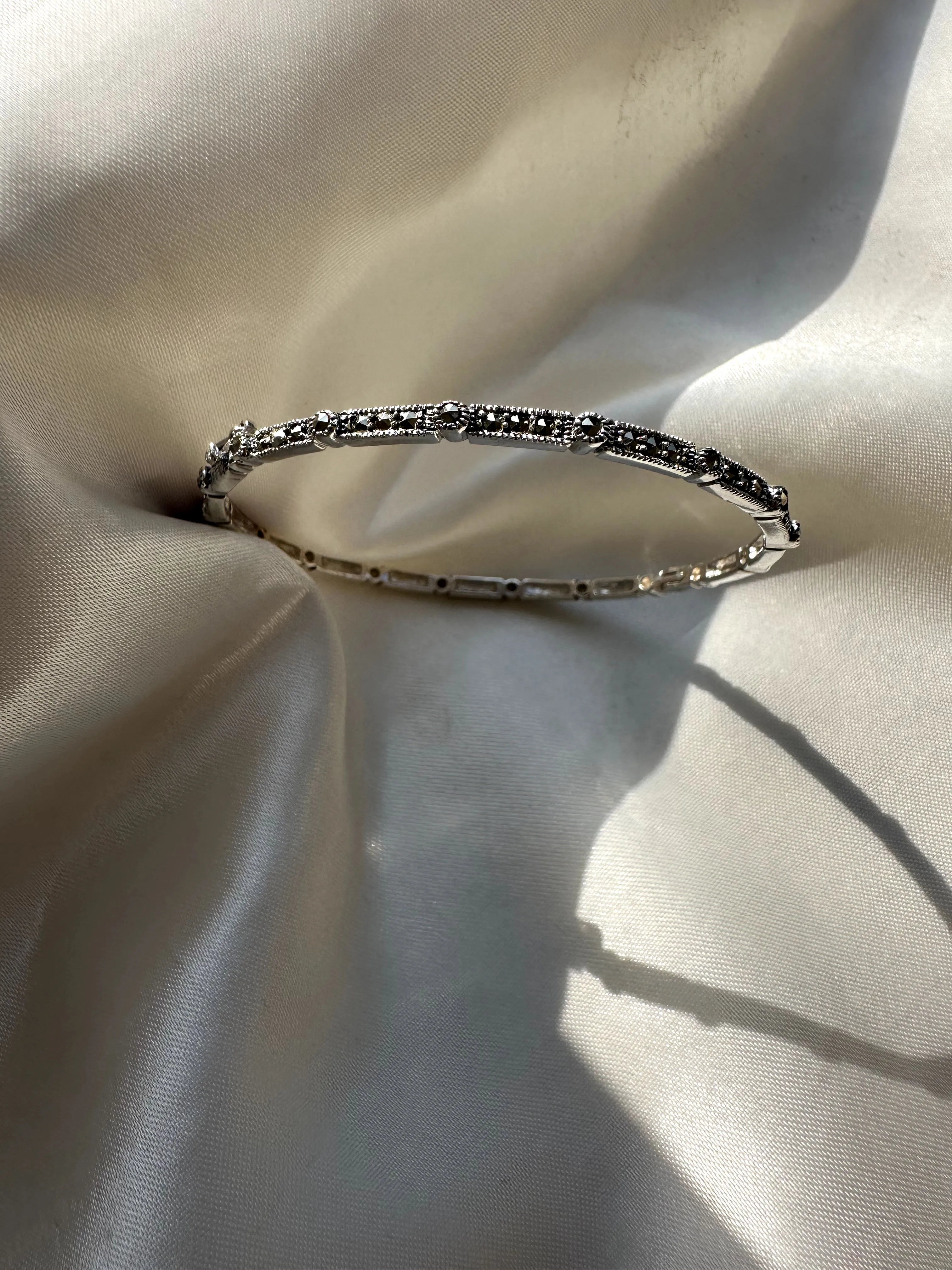 Silver Marcasite Kada Bracelet for Women | Vintage Jewellery | 925 Oxidised Silver Bracelets